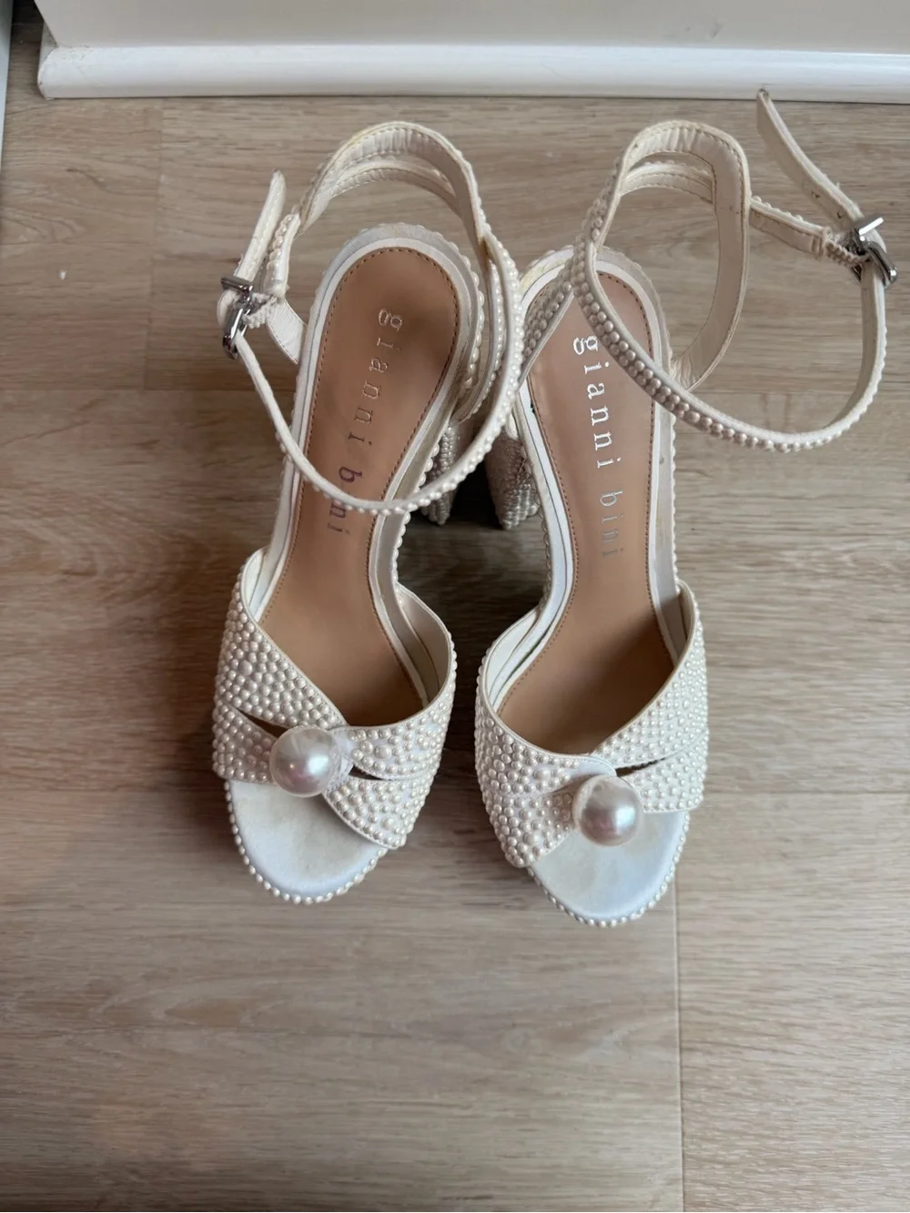 Gianni Bini Pearl Embellished Platform Sandals